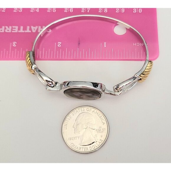 Avon Silver, Gold Tone Abalone Hinged Bangle Bracelet, Signed M627 - Picture 6 of 7